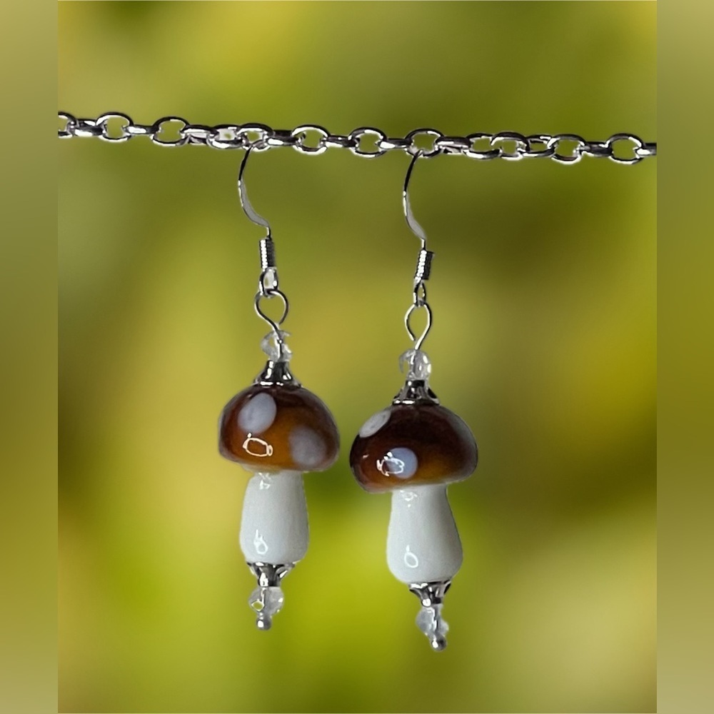 Glass Mushroom Bead Earrings‎ Handmade Boho Hippie Cute Unique